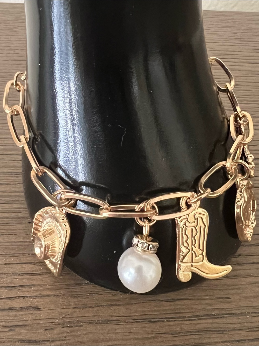 🌟Gold Charm Bracelet with Pearl and Western Cowgirl Icons